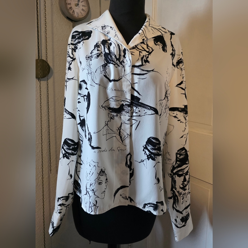 Vintage Jones Wear Portrait Sketch Blouse